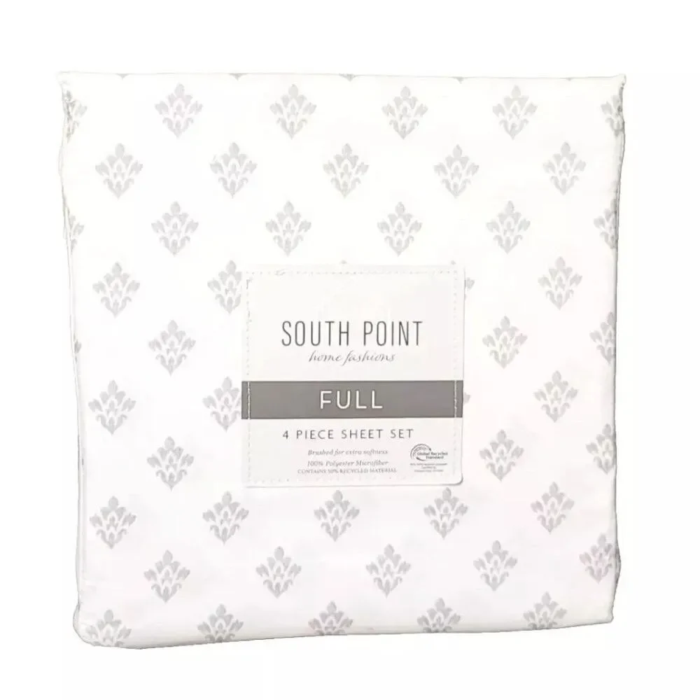 South Point Home Brushed Microfiber 4pc Soft Sheet Set in Gray Medallion, FULL